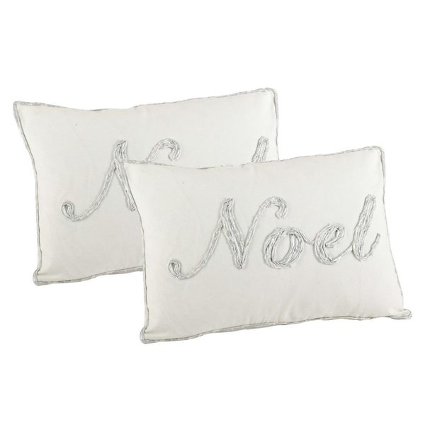 Saro Lifestyle SARO 9282.S1320BC Embroidered Foil Print Pillow Cover with Noel Design - Set of 2 9282.S1320BC